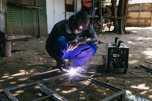 A welder in Entasopia, Kenya